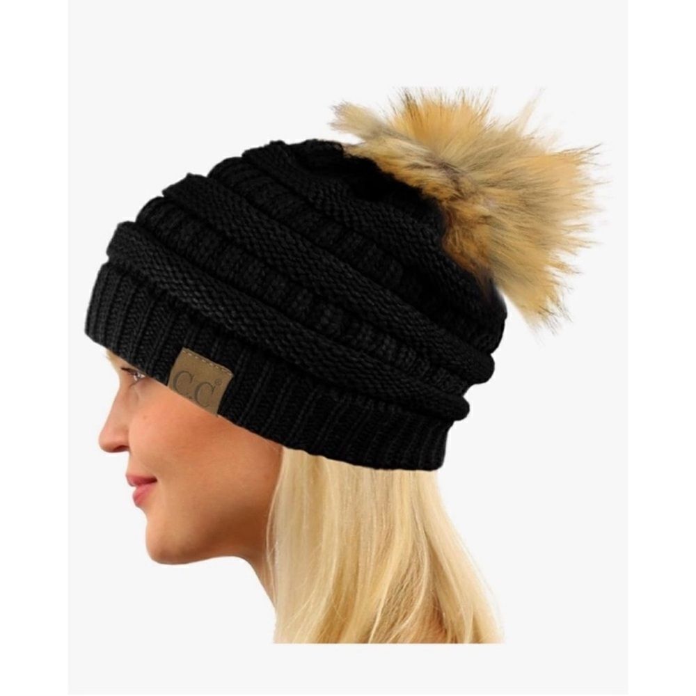 C.C Black Cable Knit Winter Beanie